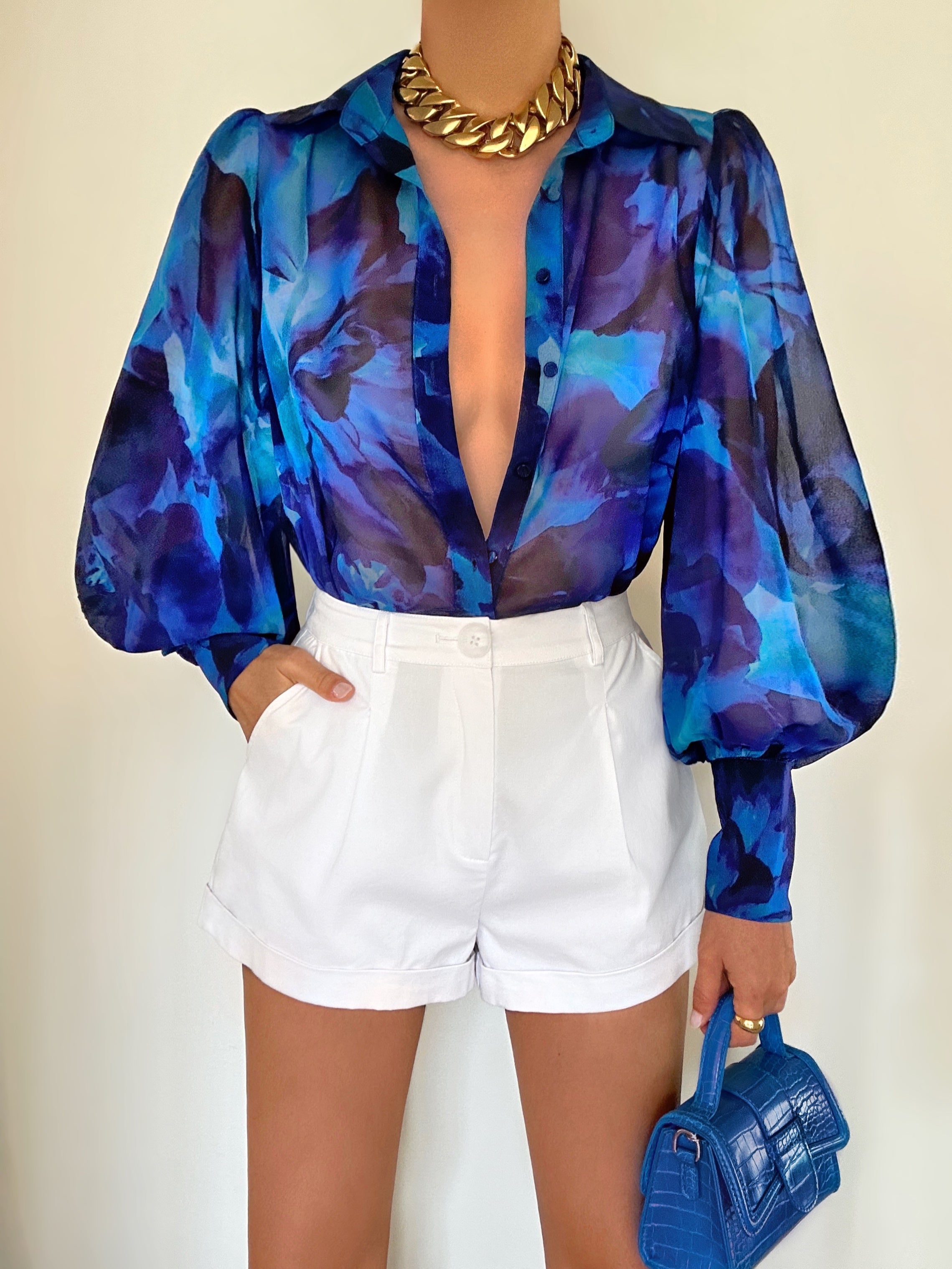 Zara Floral Blue Bodysuit Bloggers SIZE S Small UK 8