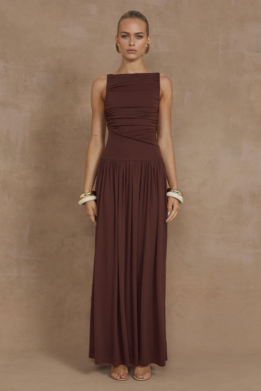 NALLA MAXI DRESS - BROWN – us.runawaythelabel.com