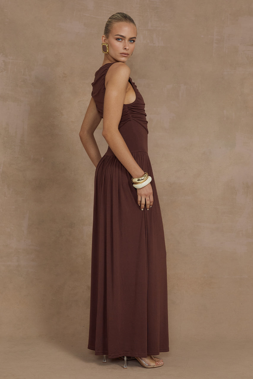 NALLA MAXI DRESS - BROWN – us.runawaythelabel.com