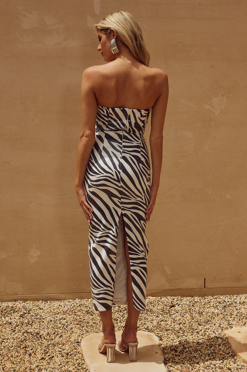 Runaway Malibu Midi Dress Zebra XXS